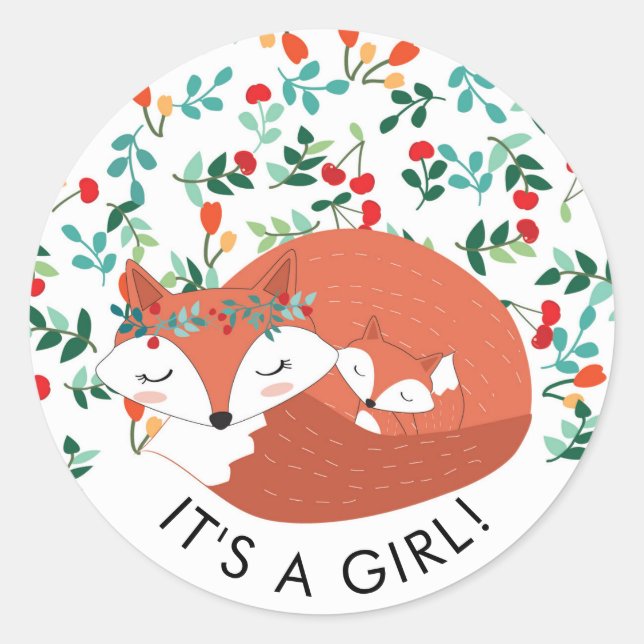 Woodland Fox Es ist ein GIRL-Gefälligkeitsaufklebe Runder Aufkleber (Vorderseite)