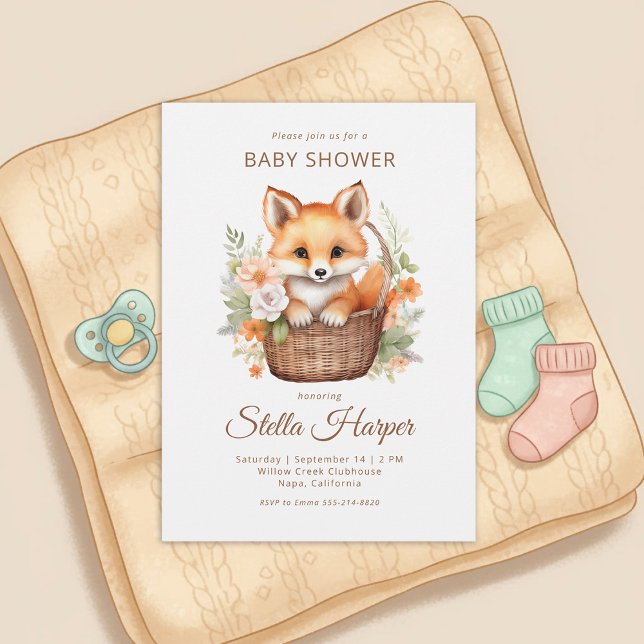 Woodland Fox Floral Girl Baby Shower Invitation Einladung (Von Creator hochgeladen)