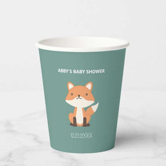 Woodland Fox Forest Baby Dusche nach Maß Pappbecher (Vorderseite)