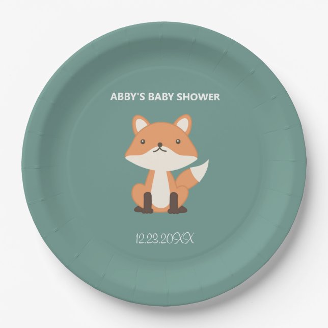 Woodland Fox Forest Babydusche auf Papierplatte Pappteller (Vorderseite)
