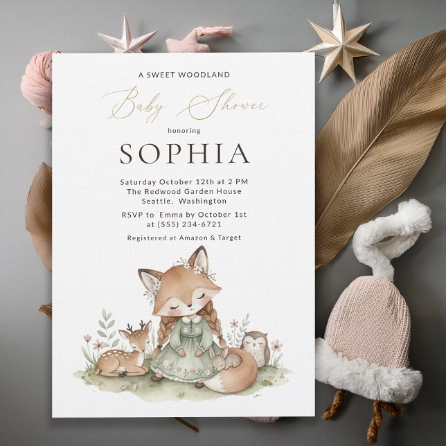 Woodland Fox Girl Baby Shower Invitation Card Einladung (Von Creator hochgeladen)