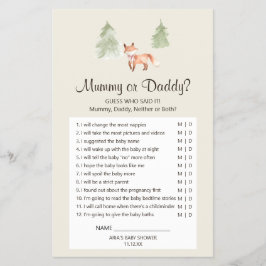 Woodland Fox Girl Baby Showmama oder Daddy Game Flyer