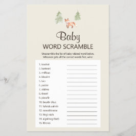 Woodland Fox Girl Shower Baby Word Scramble Game Flyer