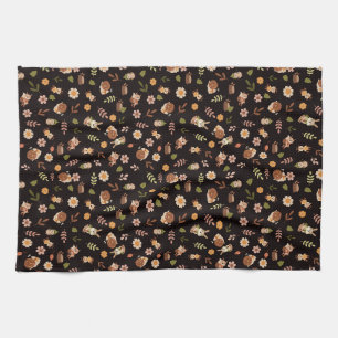 Woodland Fox Herbstthema dunkel Geschirrtuch