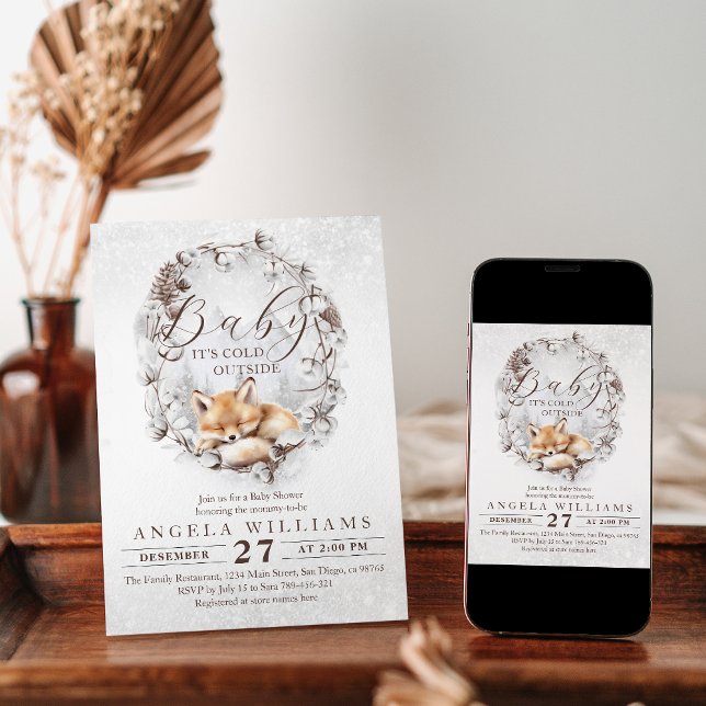 Woodland Fox kalt außerhalb Winter Baby Dusche Einladung (Von Creator hochgeladen)