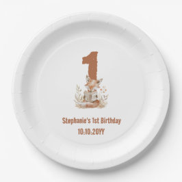 Woodland Fox Lesen eines Buches 1. Geburtstag Part Pappteller