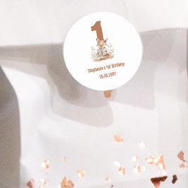 Woodland Fox Lesen eines Buches 1. Geburtstag Part Runder Aufkleber