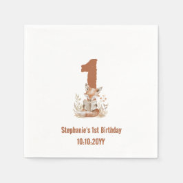 Woodland Fox Lesen eines Buches 1. Geburtstag Part Serviette