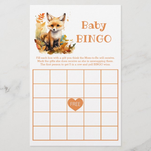 Woodland Fox Niedlich BINGO Baby Showspiel (Vorderseite)