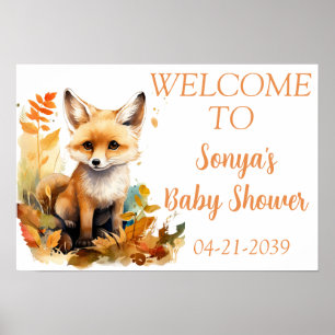Woodland Fox Niedliche Babydusche Begrüßung Poster