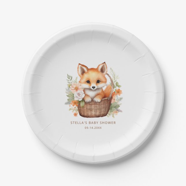 Woodland Fox Personalized Baby Shower Paper Plates Pappteller (Vorderseite)