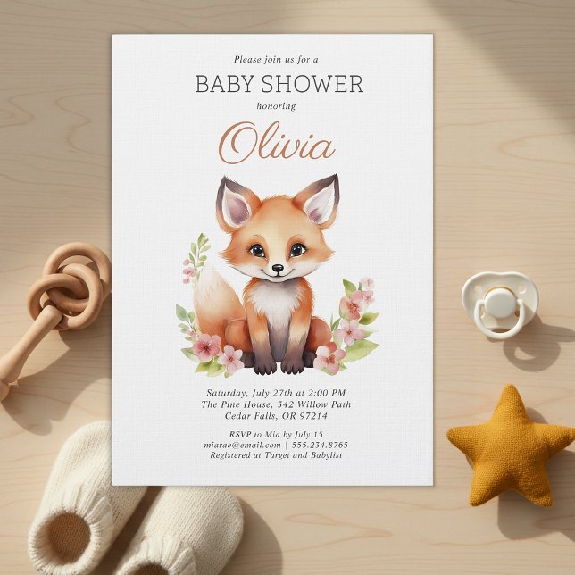Woodland Fox Pink Peach Girl Baby Shower Einladung (Von Creator hochgeladen)