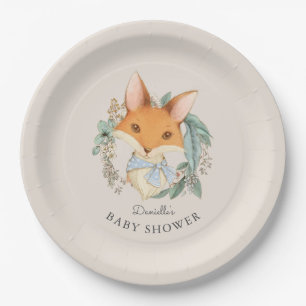 Woodland Fox Portrait Babydusche für Jungen Pappteller