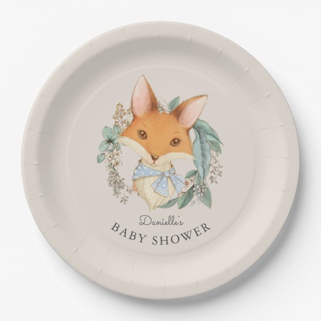 Woodland Fox Portrait Babydusche für Jungen Pappteller (Vorderseite)