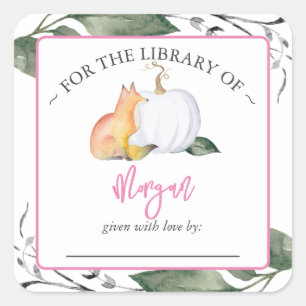 Woodland Fox Pumpkin Fall Baby Dusche Buchzeichen Quadratischer Aufkleber