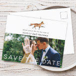 Woodland Fox Wedding speichert das Date-Foto Ankündigungspostkarte<br><div class="desc">Moderne Aquarellwald Fuchs Hochzeit speichern das Datum Postkarte. Fügen Sie Ihr Lieblings-Foto hinzu,  und der gesamte Text ist ein Vorlagenformat.</div>