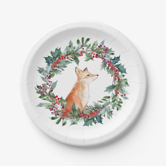 Woodland Fox Weihnachten Pappteller (Vorderseite)