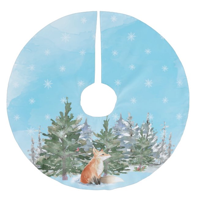 Woodland Fox Weihnachten Polyester Weihnachtsbaumdecke (Vorderseite)