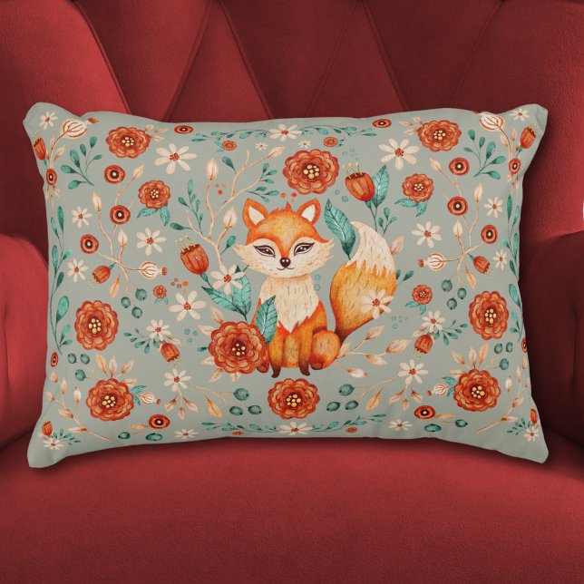Woodland Fox Whimsical Floral Wasserfarbe Dekokissen (ornate whimsical woodland fox floral pattern maximalist boho cute watercolor forest pillow )