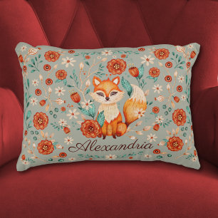 Woodland Fox Whimsical Watercolor Name Kinderzimme Dekokissen