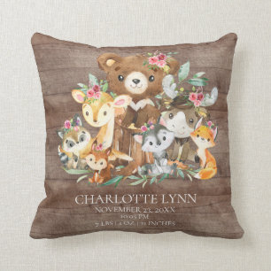 Woodland Friends Baby Birth Stats Pillow Kissen