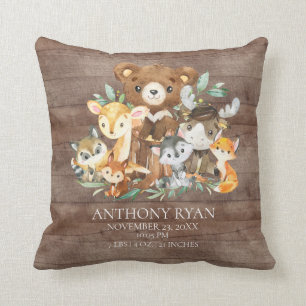 Woodland Friends Baby Birth Stats Pillow Kissen