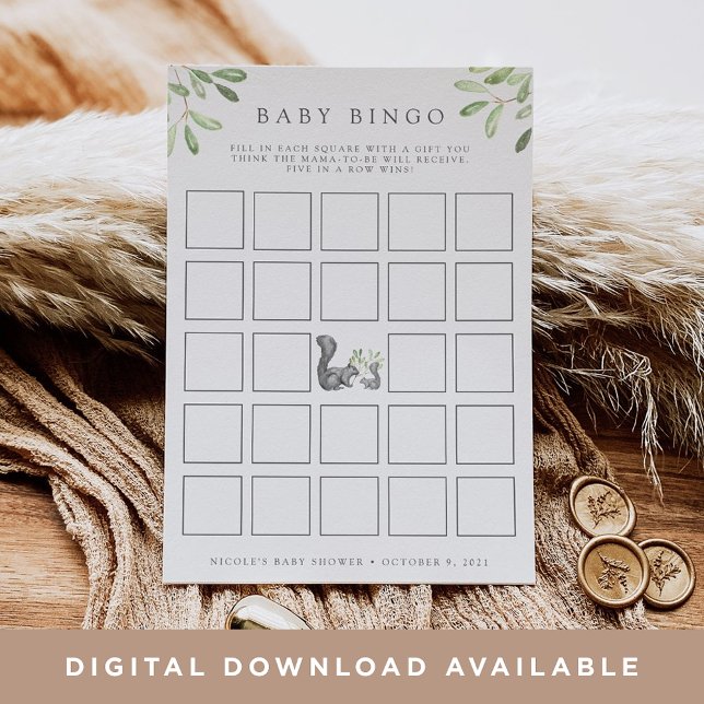 Woodland Friends Baby Dusche Bingo Game Card Einladung (Von Creator hochgeladen)