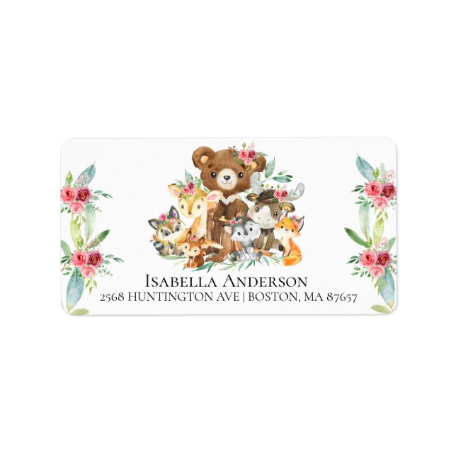 Woodland friends Baby Showadresse Label Adressaufkleber (Vorne)
