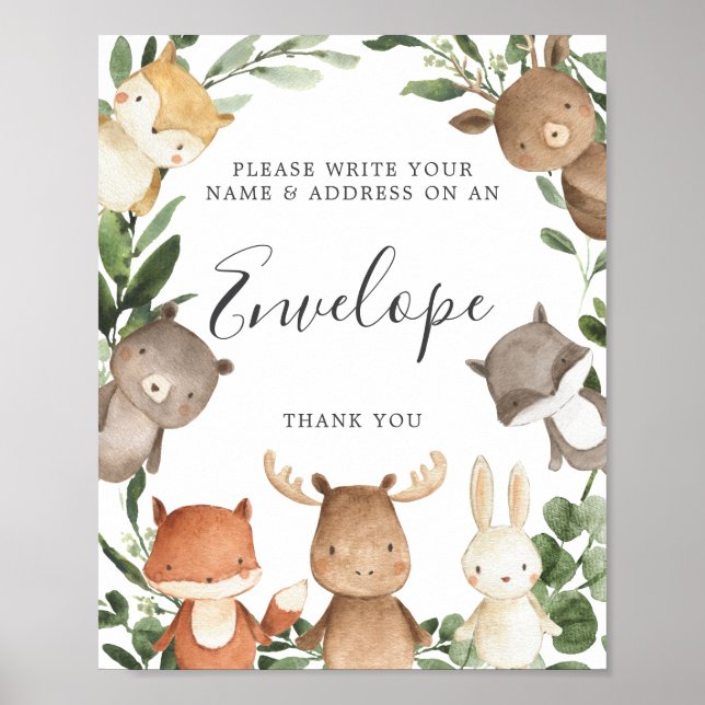 Woodland Friends Baby Shower Address Envelope Zeic Poster (Vorne)