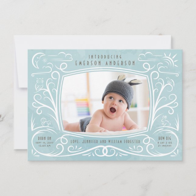 Woodland Friends Birth Announcement Boy Ankündigung (Vorderseite)