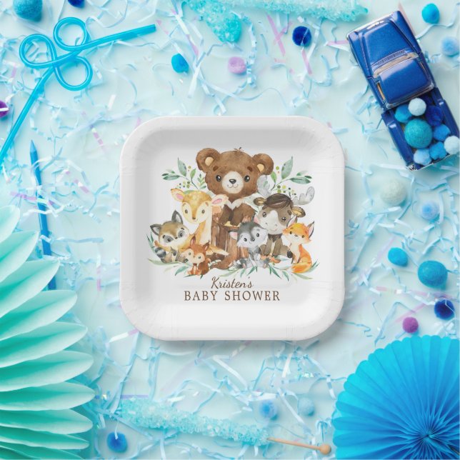 Woodland Friends Boys Babydusche Papierplatte Pappteller (Party)