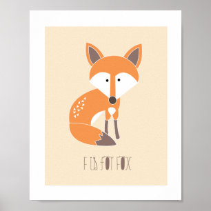 Woodland Friends - F ist für Fox Art Print Poster
