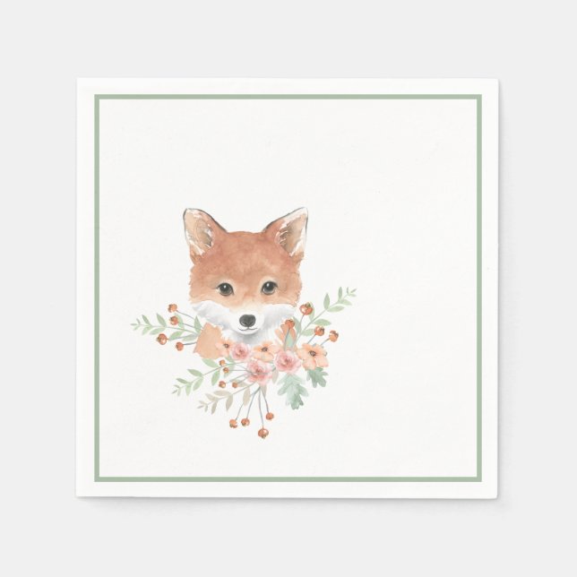 Woodland Friends Fox Blumengrün Serviette (Vorderseite)