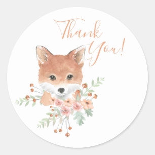 Woodland Friends Fox Floral Watercolor Vielen Dank Runder Aufkleber