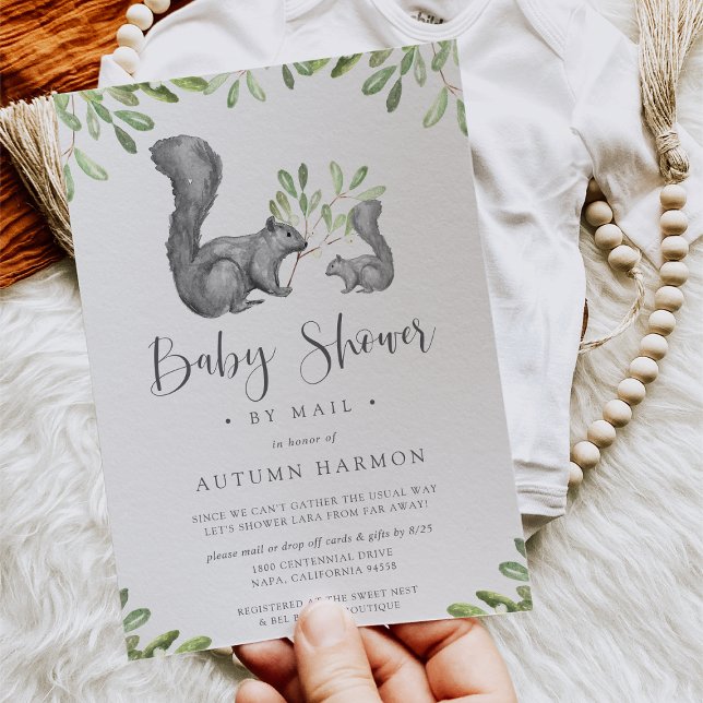 Woodland Friends Gray Squirrel Baby Showroom by Ma Einladung (Von Creator hochgeladen)
