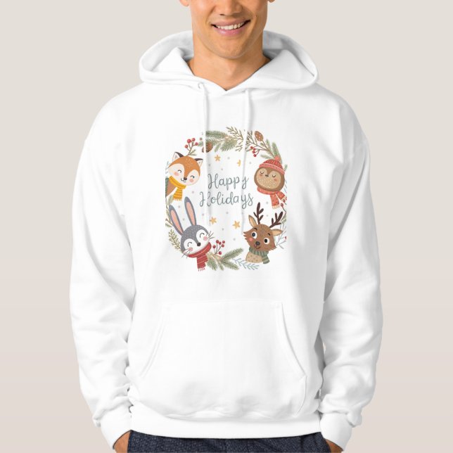 Woodland Friends Happy Holidays Circle  Hoodie (Vorderseite)