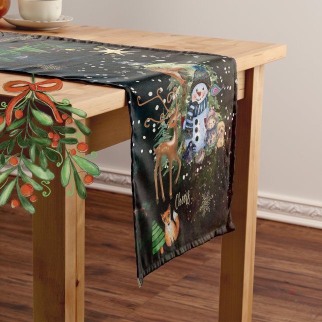 Woodland Friends Starry Night Weihnachten Kurzer Tischläufer (Woodland Friends Starry Night Christmas Short Table Runner)