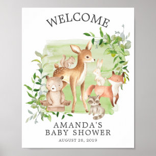Woodland Friends Welcome Baby Dusche Poster