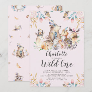 Woodland Friends Wild One Birthday Einladung
