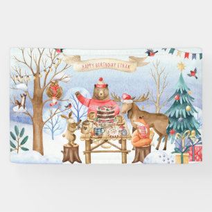 Woodland Friends Winter Geburtstagsparty Willkomme Banner