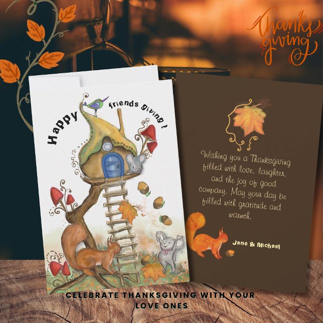 Woodland Friendsgiving - Gemütliche Herbstlandscha Feiertagskarte (Woodland Friendsgiving - Cozy Autumn Scene Holiday Card)