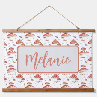 Woodland Frogs & Fly Agaric Mushrooms Watercolor Wandteppich Mit Holzrahmen