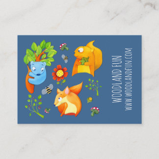 Woodland Fun blue Kids Party Planer Business Card Visitenkarte