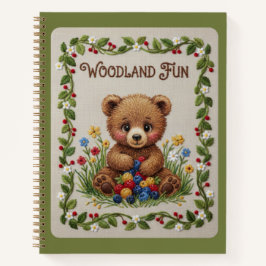 Woodland Fun Embroidered Bear & Berries Journal Notizbuch