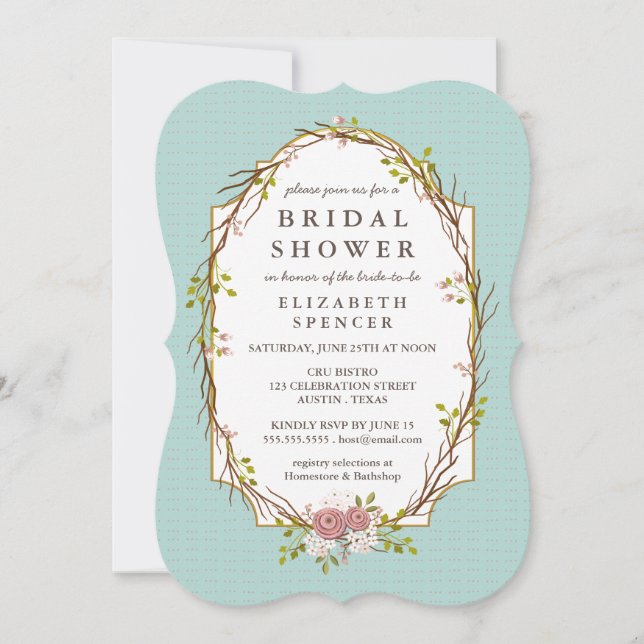 Woodland Garden Wreath Bridal Dusche Einladung (Vorderseite)