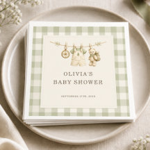 Woodland Gingham Sage Green Baby Shower