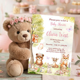 Woodland Girl Baby Shower Forest Animals  Einladung