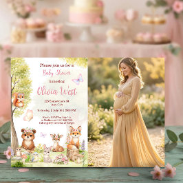 Woodland Girl Baby Shower Forest Animals Photo Inv Einladung