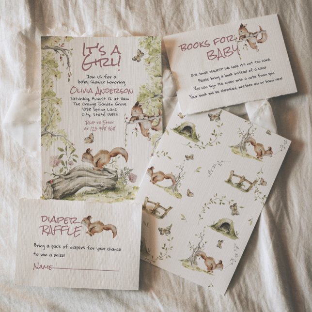 Woodland Girl Squirrels Forest Cute Baby Shower Einladung (Von Creator hochgeladen)