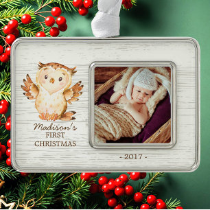 Woodland Girls Baby's 1. Weihnachts-Foto Ornament Rahmen-Ornament Silber